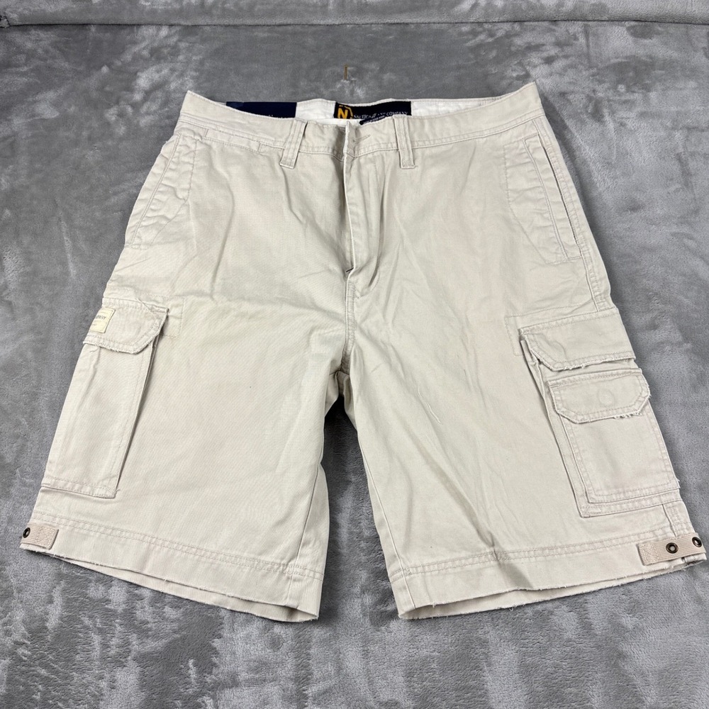 Nautica Jeans Company Mens 34 Cargo Shorts Beige Cotton Twill Frayed Utility 35W